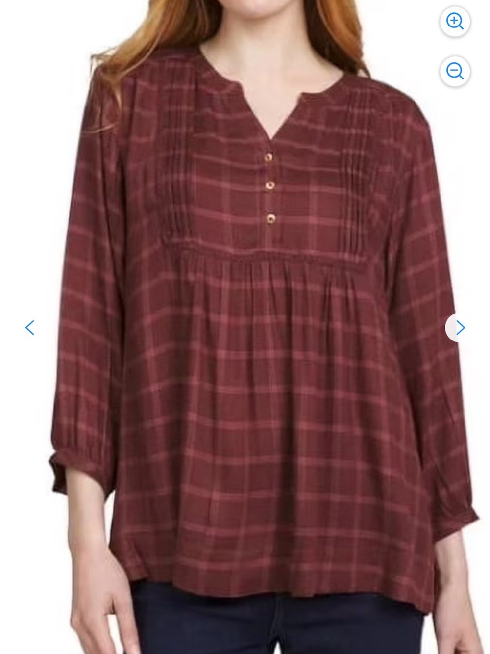NWT! Women’s Wrangler Fall Plaid Pintuck Split-Neck Top